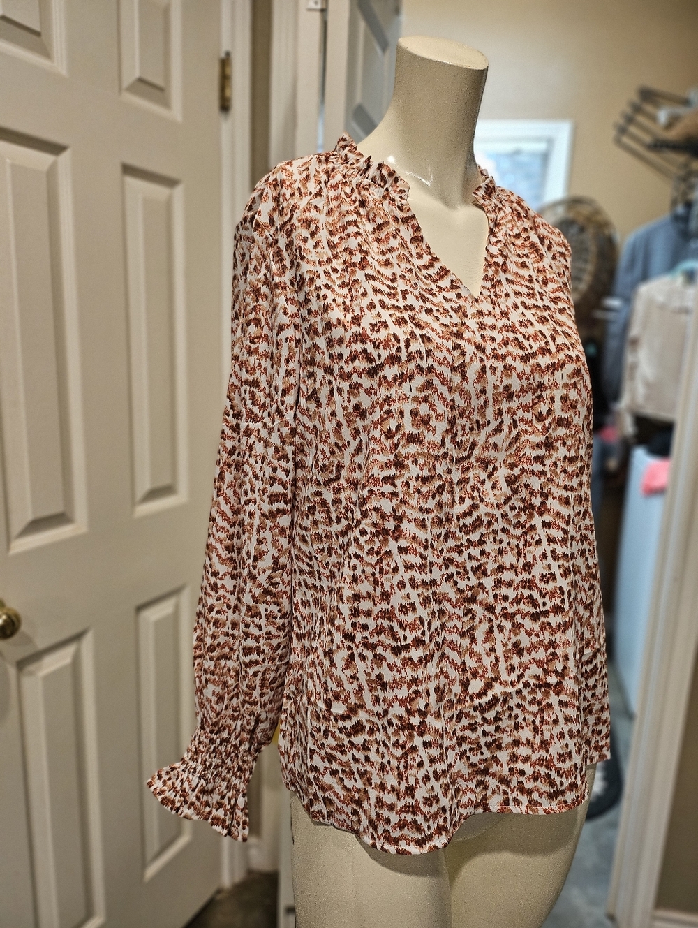 New W Tag Mascomoda Abstract Polyester Puff Sleeve Blouse Small